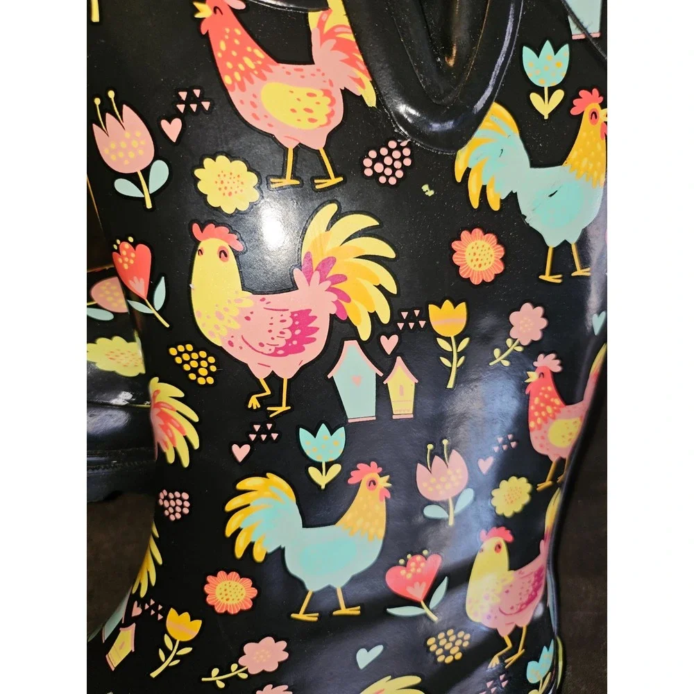 Western Chief Chicken Rooster & Floral Rain Boots Women's 7‎ Waterproof NEW